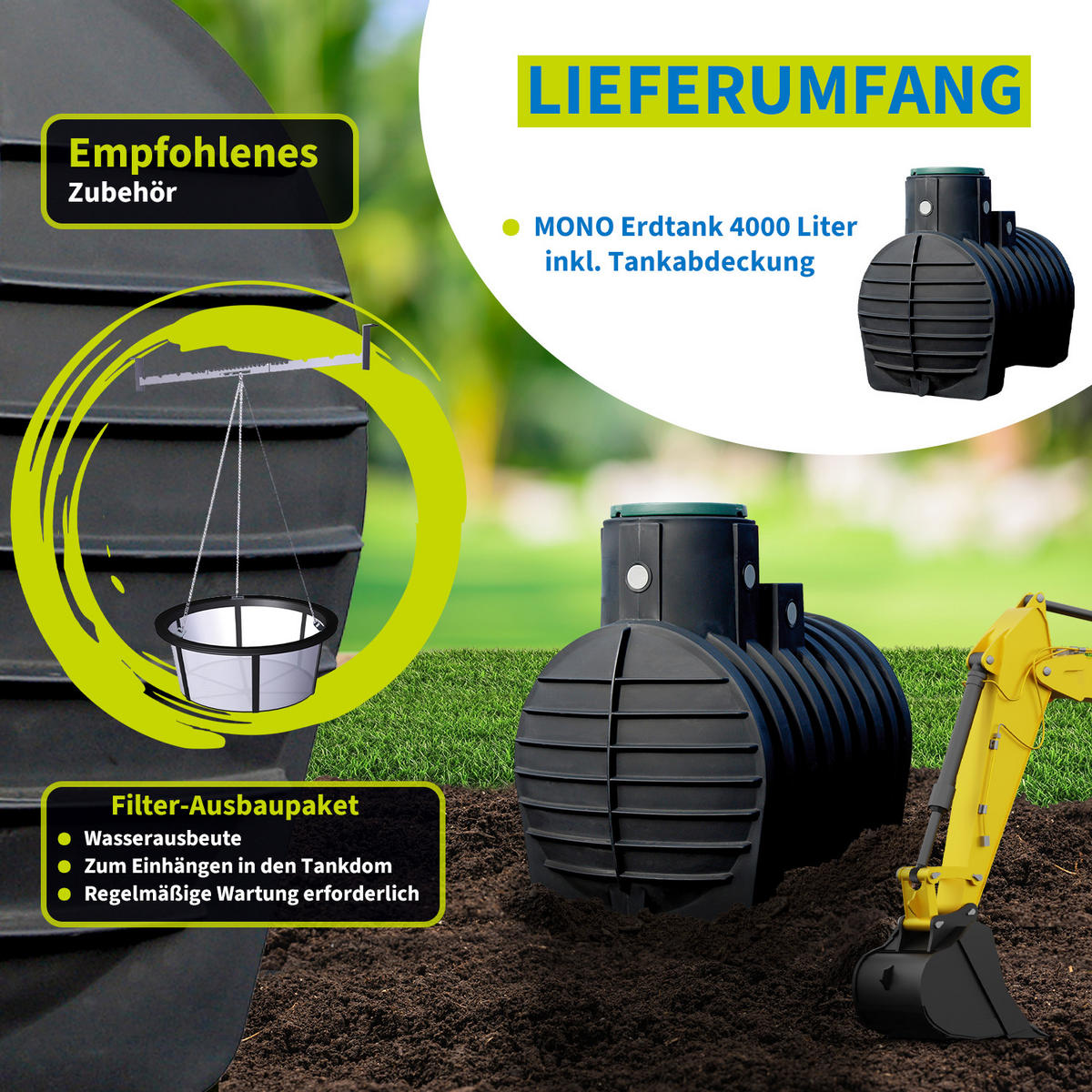 ERDTANK 4000 L inkl. Tankabdeckung - Schwarz, Kunststoff (150/205/242cm) - 4rain