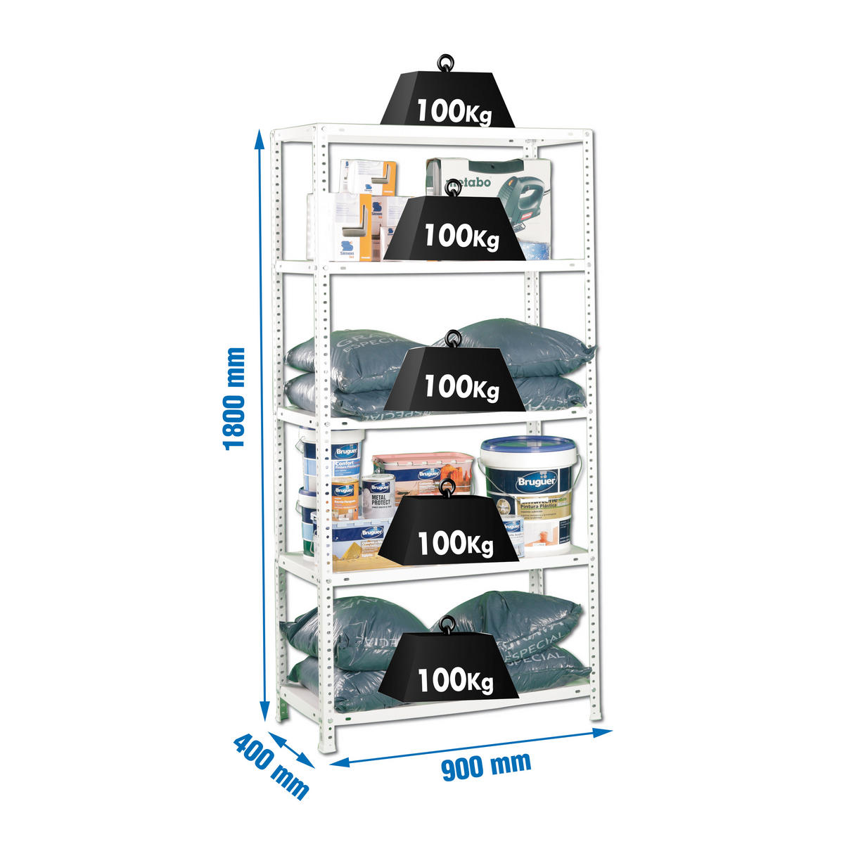 SCHRAUBREGAL PANDA | HxBxT 180x90x40cm | Fachlast 100kg | Weiß - Weiß, Metall (90/180/40cm) - PROREGAL