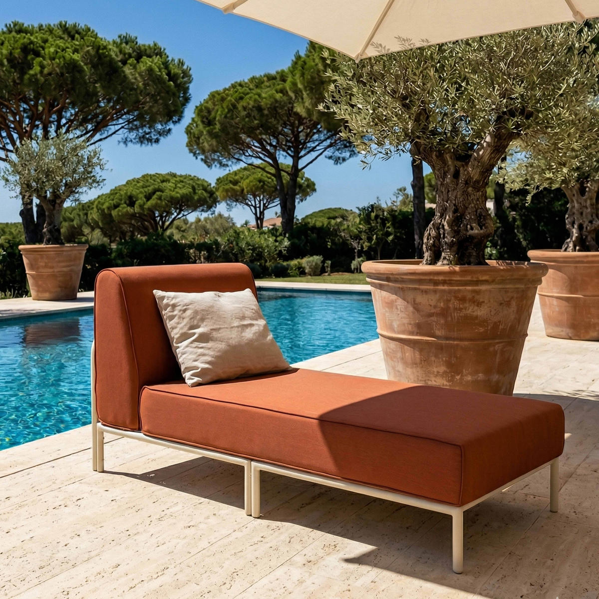 GARTENSOFA mit 6 Sitzplätzen, Terrakotta - Rot, Textil (180/78/360cm) - Oviala
