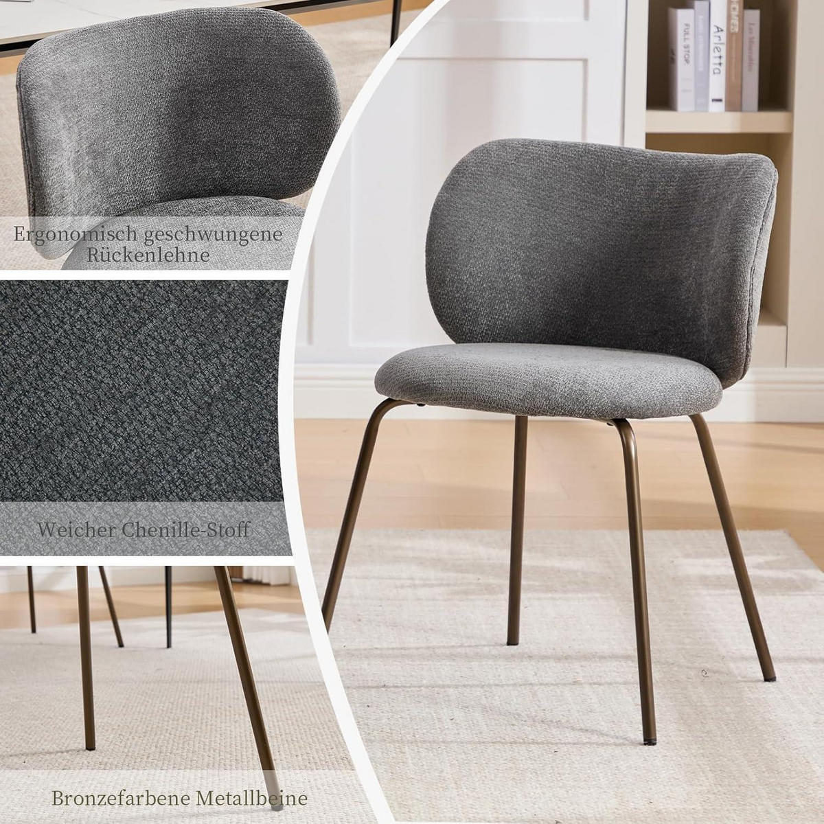 ESSZIMMERSTUHL 1er Set Chenille Grau mit Metallbeinen - Grau, Textil (52/80/46.5cm)