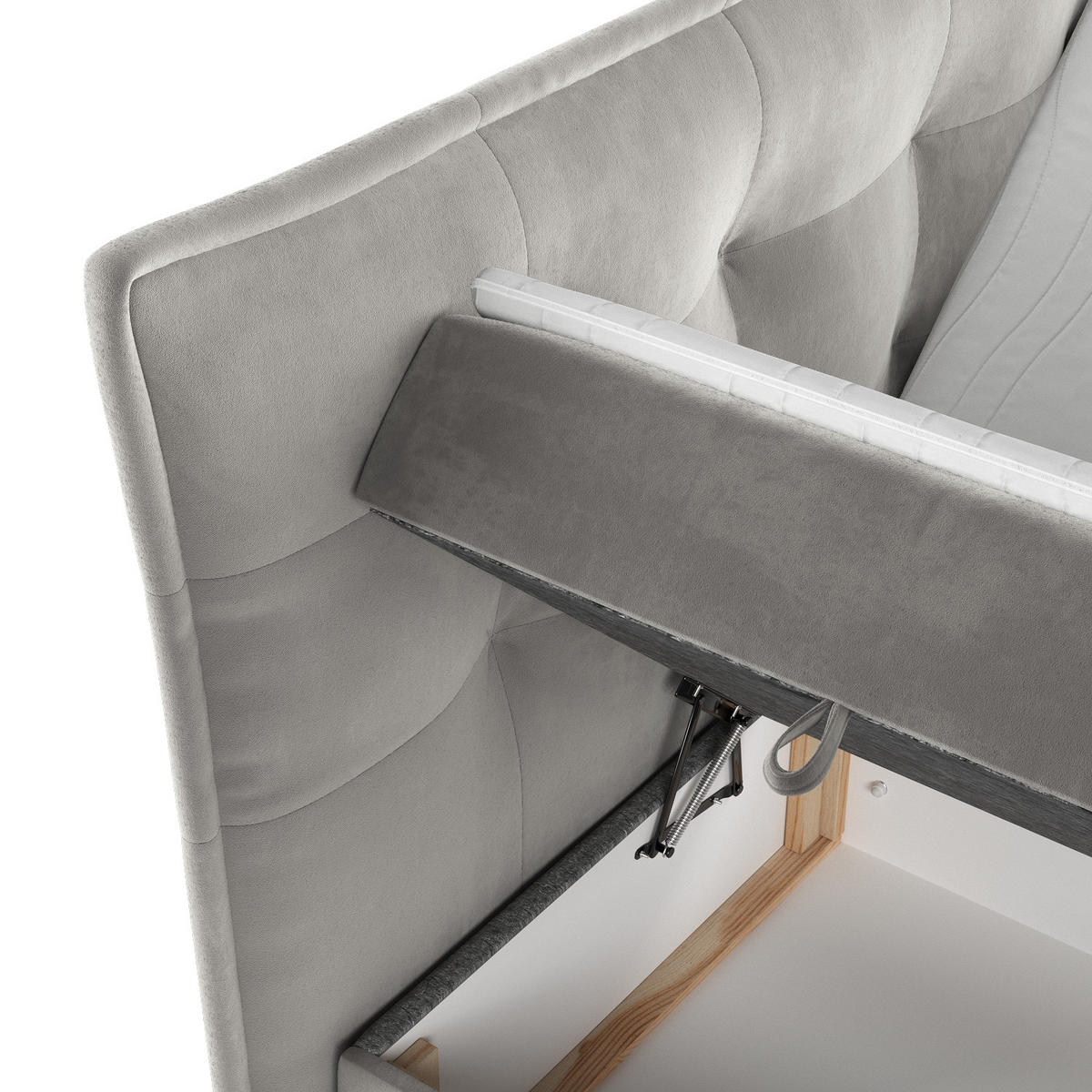 BOXBETT Sinai Grau Beige 140/200 cm mit Taschenmatratze und Topper - Greige/Schwarz, Holz/Holzwerkstoff (140/200cm) - Maison de Reve