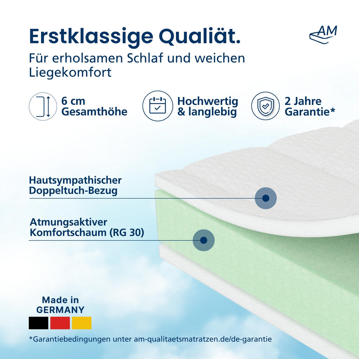 SPLIT TOPPER Komfort 180/200 cm - 6cm Höhe - Weiß, Textil (180/200cm) - AM Qualitätsmatratzen