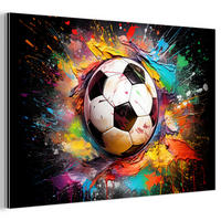 METALLBILD Fußball - Farbe - Farben - Schwarz - Weiß 60x40 cm - Weiß, Metall (60/40cm) - MuchoWow