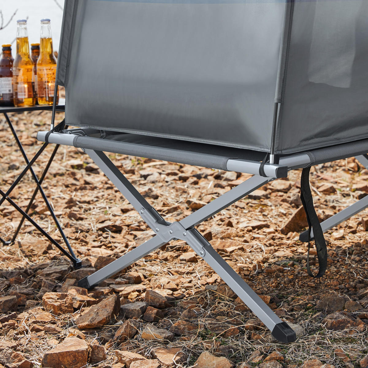 FELDBETT 1 Person - Hellgrau, Textil/Metall (193/160/86cm) - SoBuy