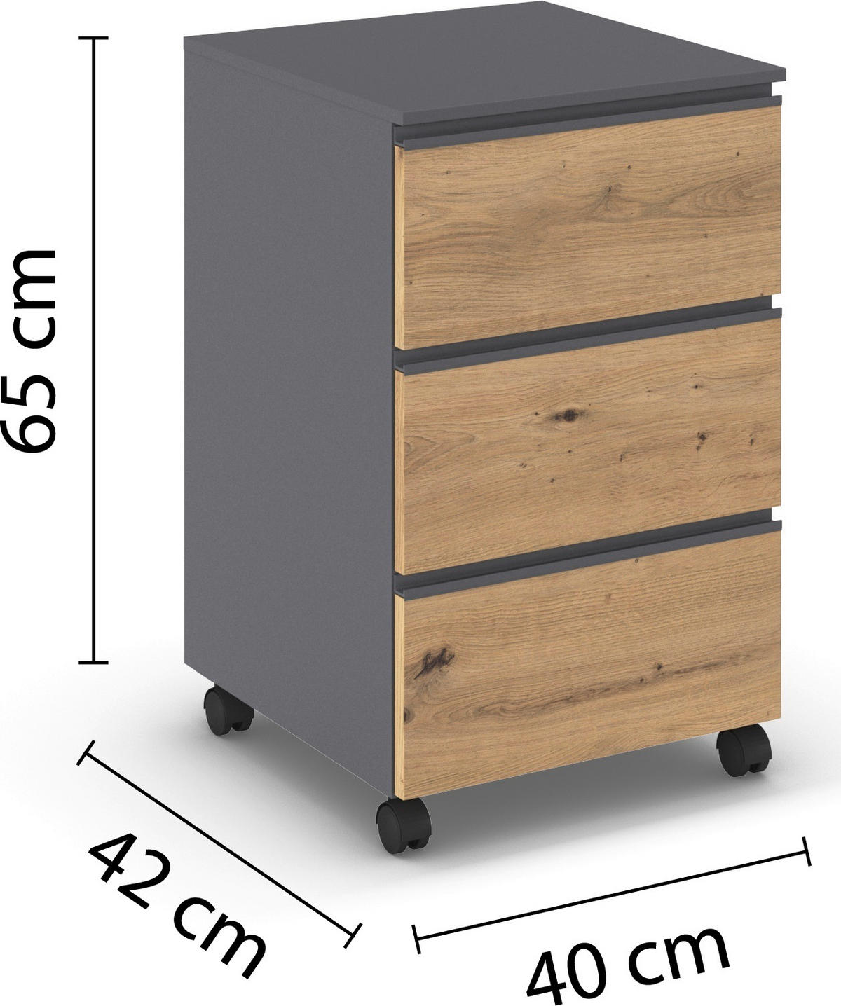 JUGENDZIMMER Joel in Grau Metallic und Artisan Eiche 5 teilig – mit 4trg Kleiderschrank, 140er Bett, Nachttisch, Schreibtisch und Rollcontainer - Grau, Holzwerkstoff (80/200/120cm)