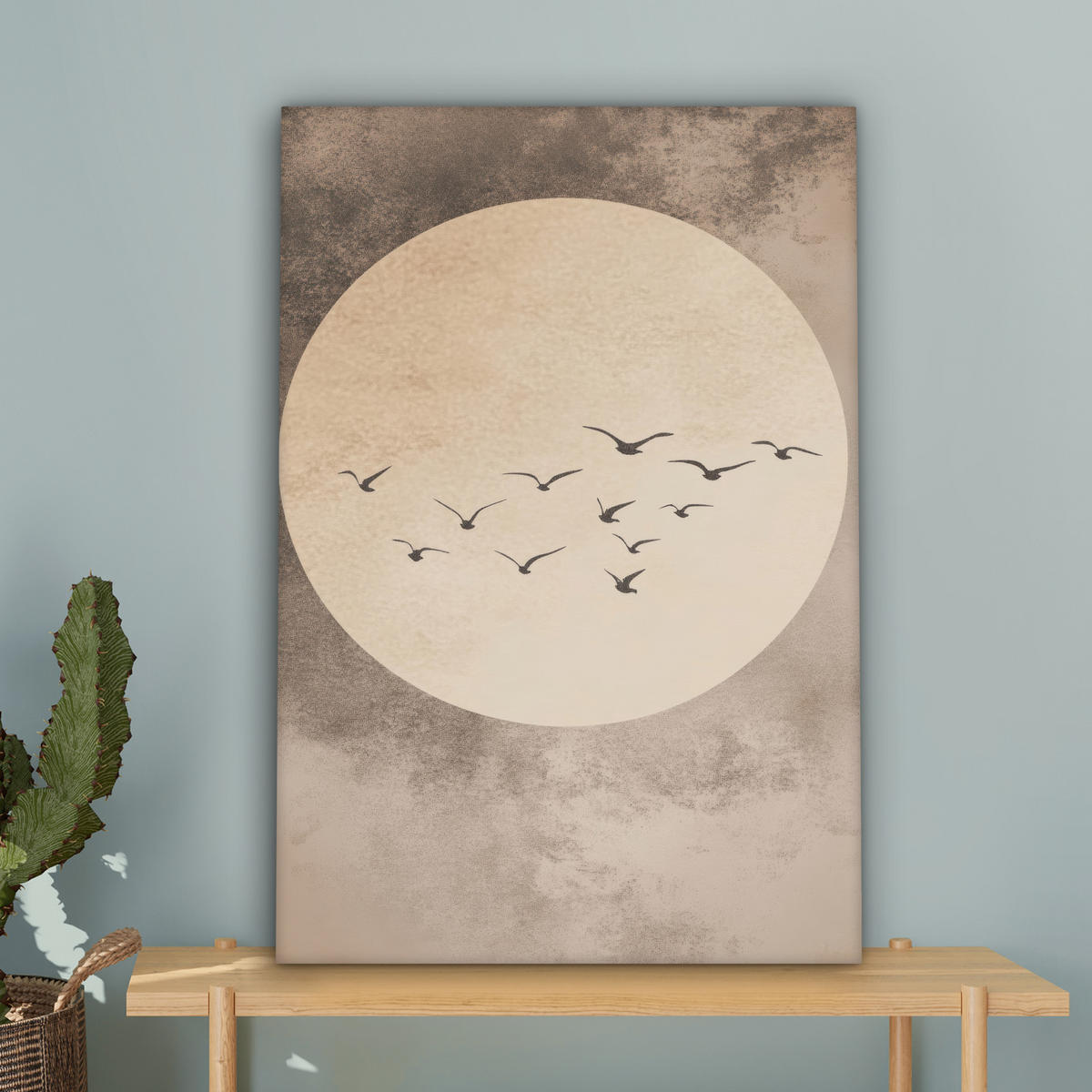 LEINWANDBILD Vogel - Beige - Japanisch 60x90 cm - Taupe, Textil (60/90cm) - MuchoWow