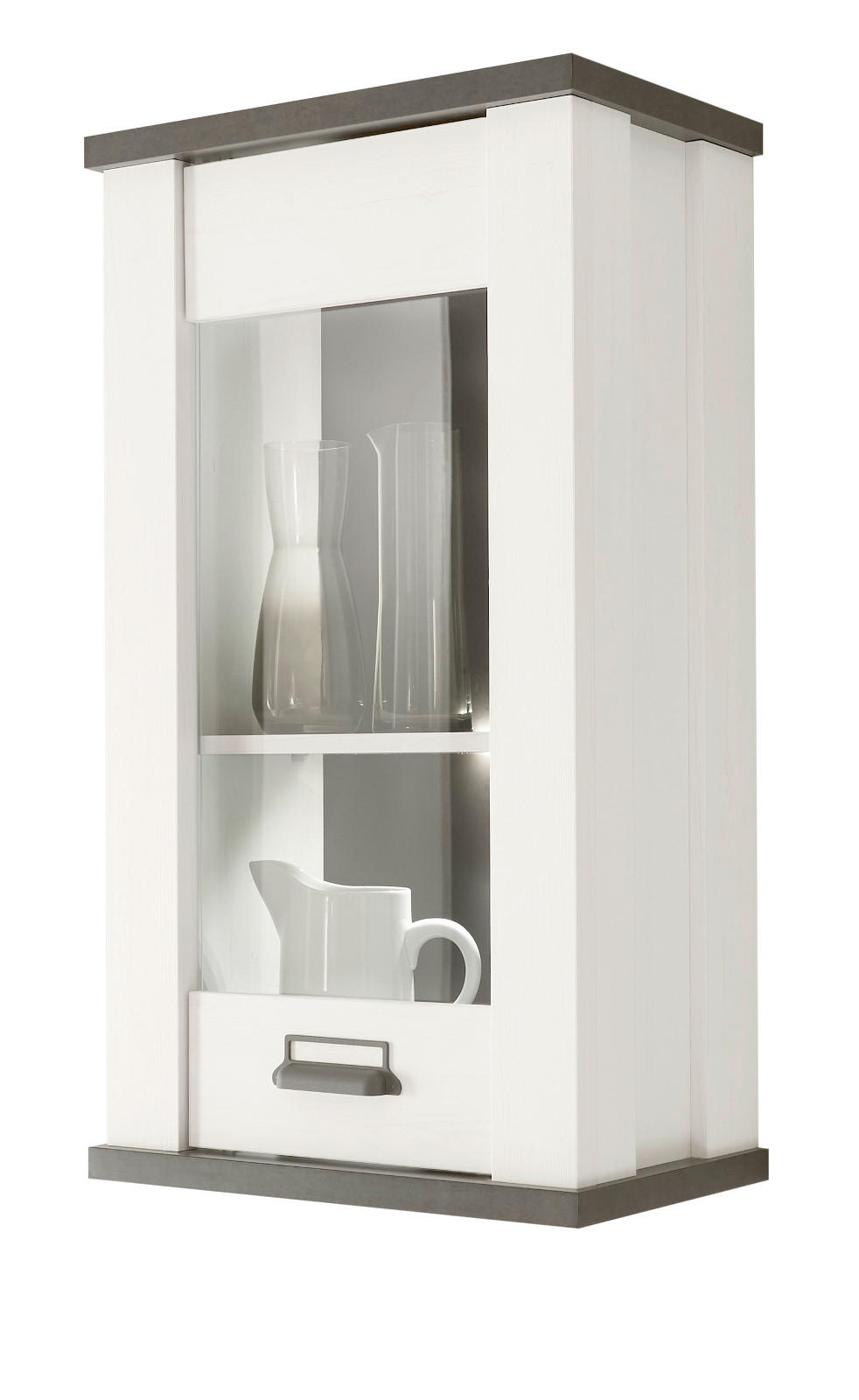 KÜCHE-HÄNGESCHRANK weiß Pinie, anthrazit Landhaus, Küchenschrank hängend mit Soft-Close - Anthrazit/Schwarz, Glas/Holzwerkstoff (50/90/31cm) - Furn.Design