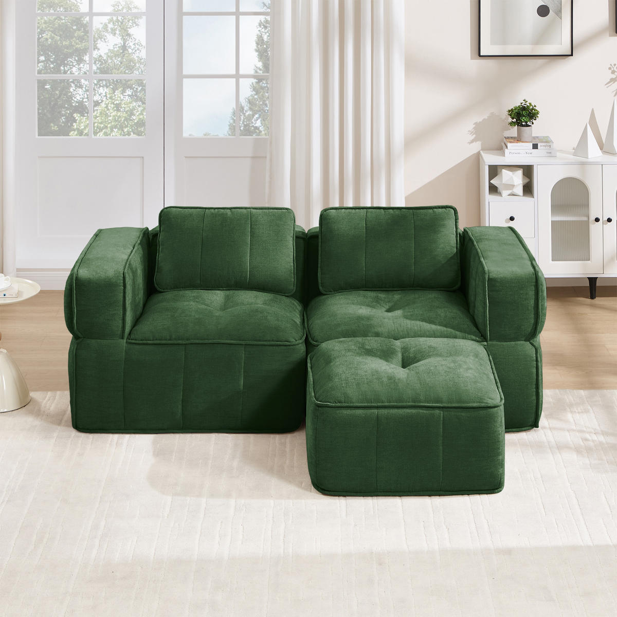 ECKSOFA DE-34428 L-Form mit Hocker Grün - Grün, Textil (93/198cm) - ComfortXL