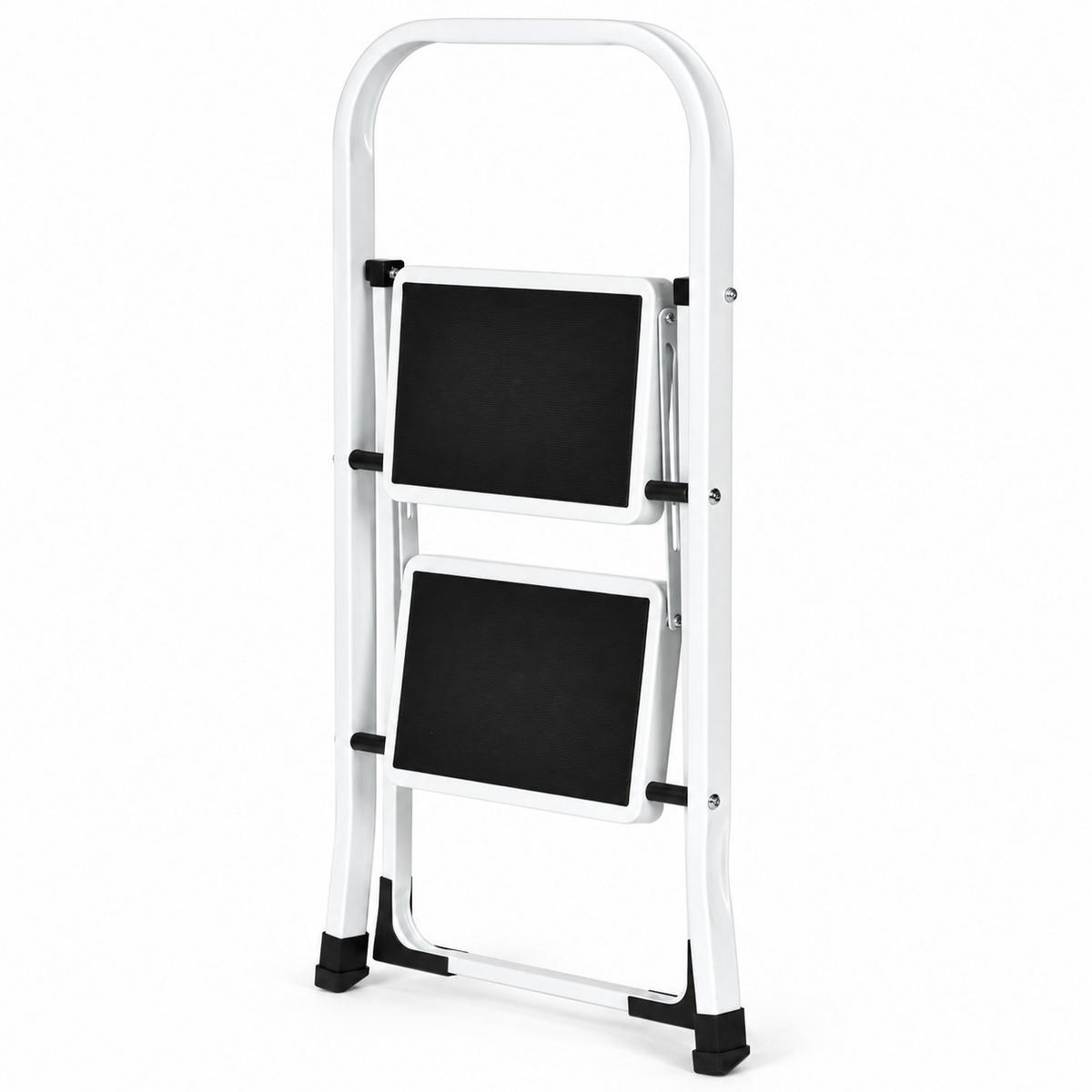 KLAPPTRITTLEITER 2 Stufen Weiß - Schwarz - Schwarz/Weiß, Kunststoff/Metall (48/81/47cm) - Mat-Haus