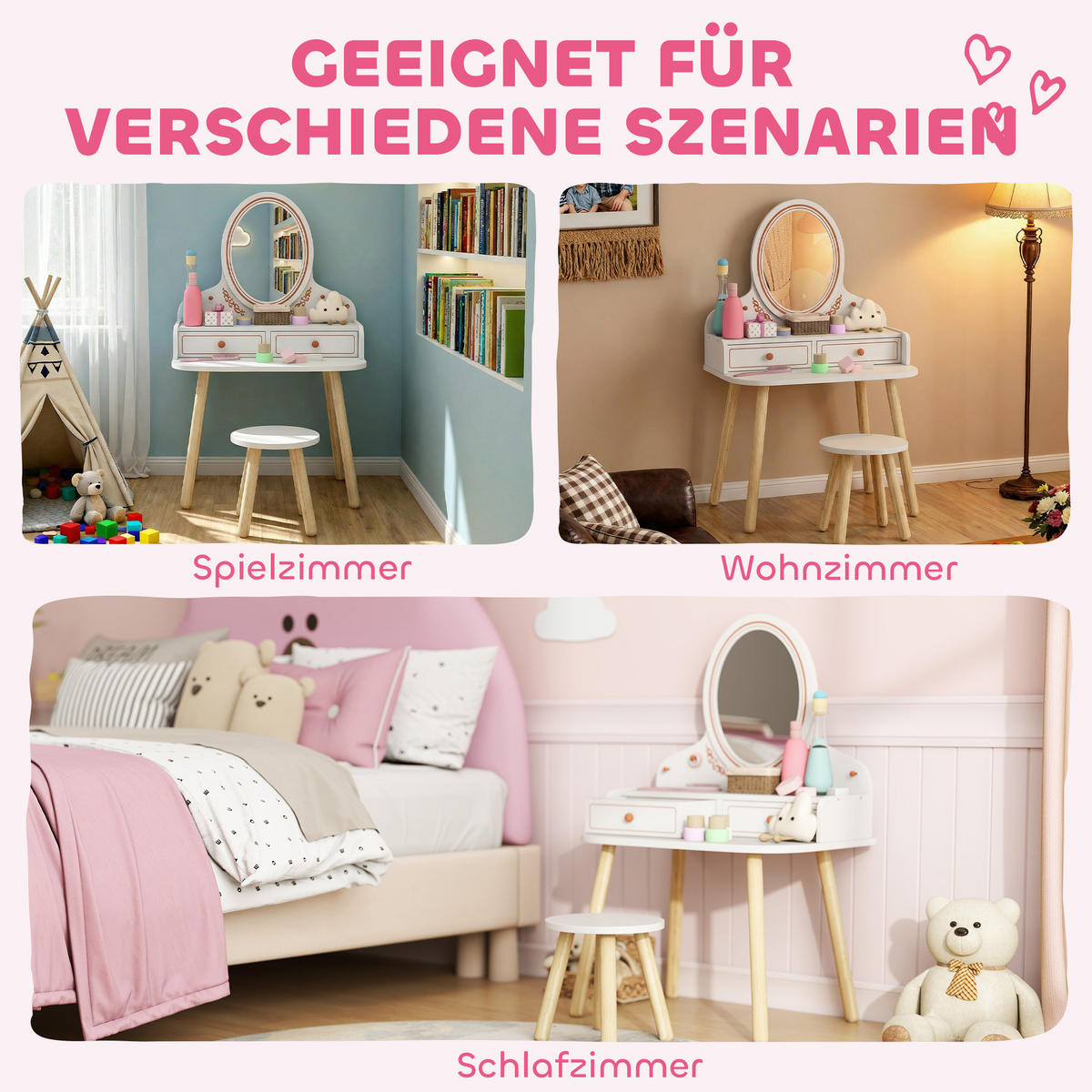 SCHMINKTISCH-KINDER MDF Kiefernholz Weiß - Weiß/Kieferfarben, Holzwerkstoff (38/87.8/56cm) - AIYAPLAY