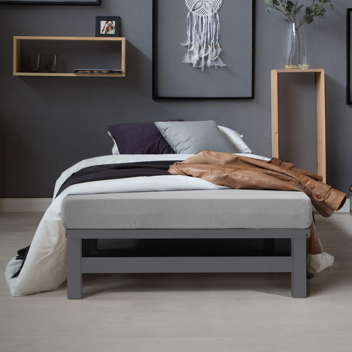 HOLZBETT Palettenbett 90/200 cm grau - Grau, Holz (90/200cm) - Homestyle4u