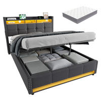 POLSTERBETT 140×200 mit Matratze und Bettkasten, LED und USB, Leinenbezug, in Grau - Grau, Holzwerkstoff/Textil (140/200cm) - STILVORA