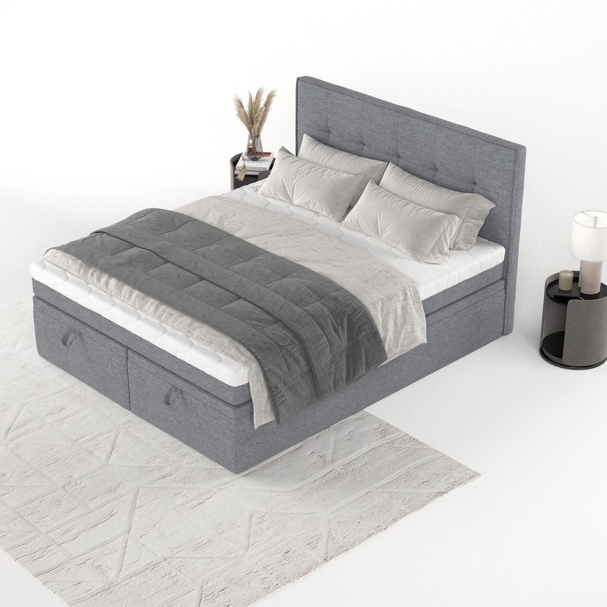 BOXBETT Arivo 180/200 cm Grau im Neve Stoff - Schwarz/Grau, Holz/Holzwerkstoff (180/200cm) - AltaBeds