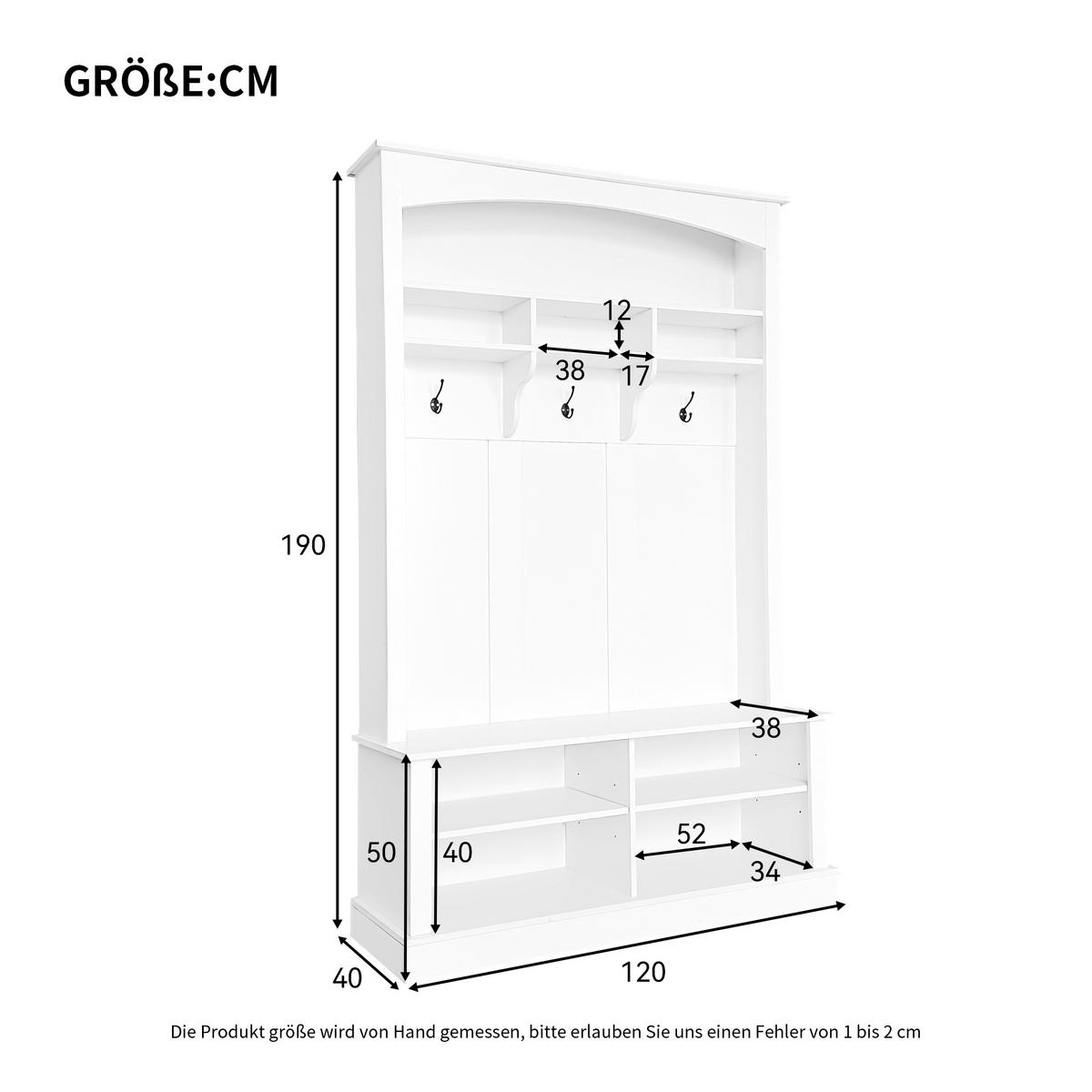 STANDGARDEROBE mit Sitzbank und Schuhablage in Weiß, 120/40/190 cm - Weiß, Holzwerkstoff (40/190/120cm) - BEAOK