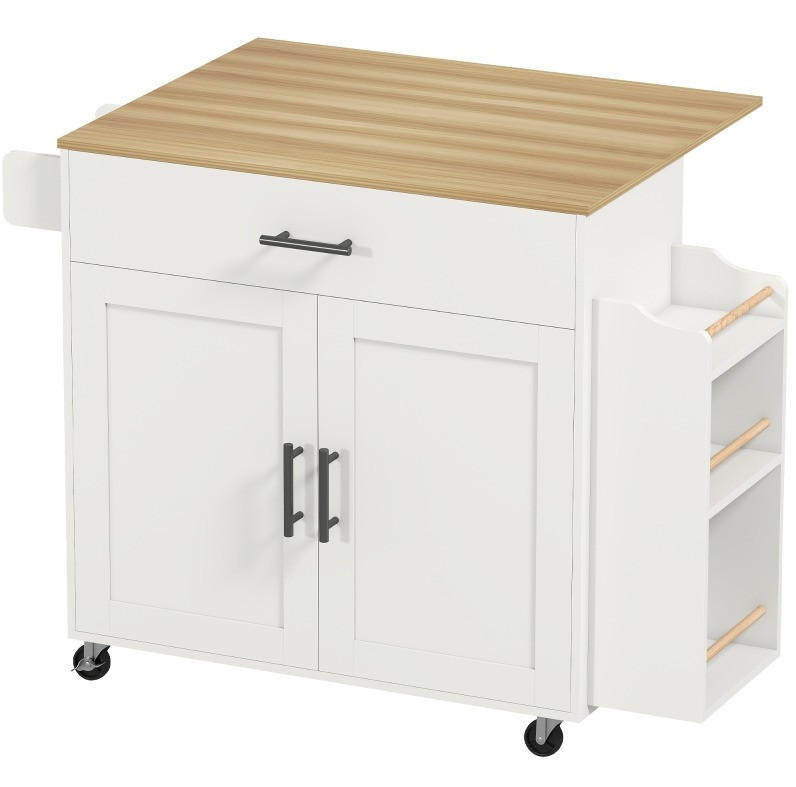 KÜCHENINSEL 120/68/85 cm weiß aus Holz mit klappbarer Arbeitsplatte - Weiß, Holz (120/85/68cm) - OKWISH