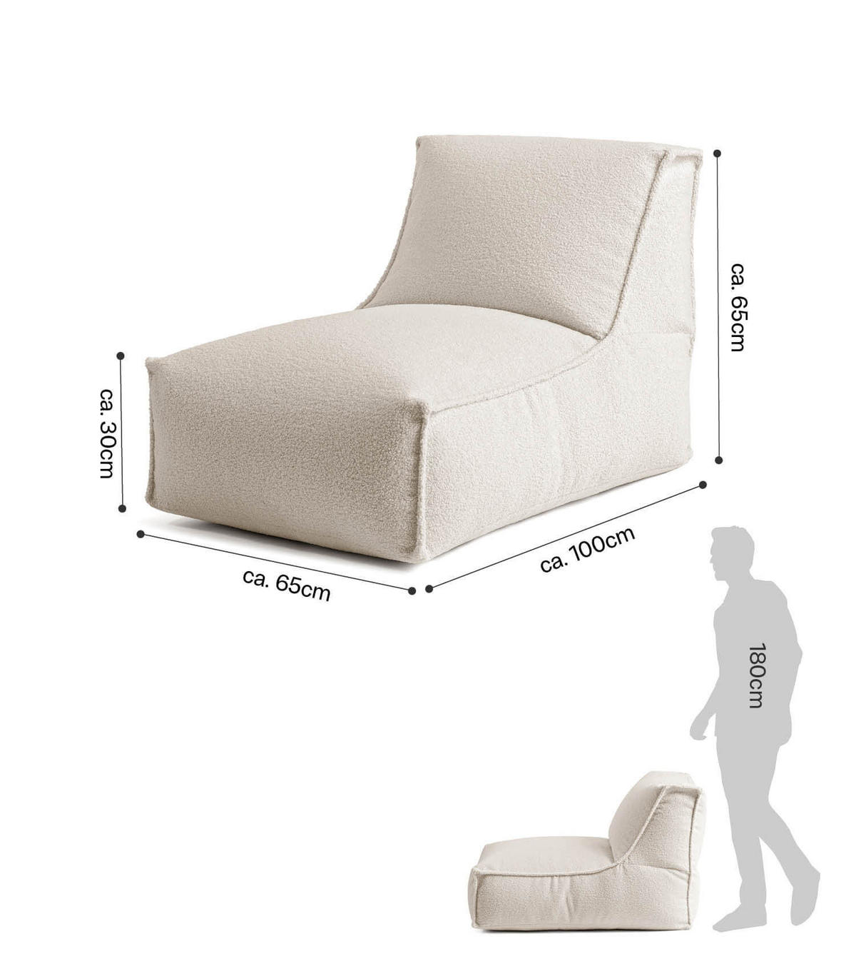 SITZSACK Bouclé Doze - Beige, Textil (100/65/65cm) - Mokebo
