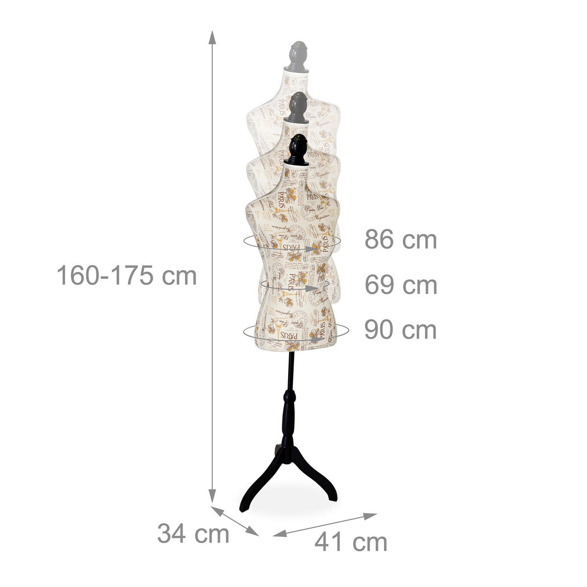 KREJČÍCKA pupa - viacfarebná, drevo/textil (41/175/34cm) - Relaxdays