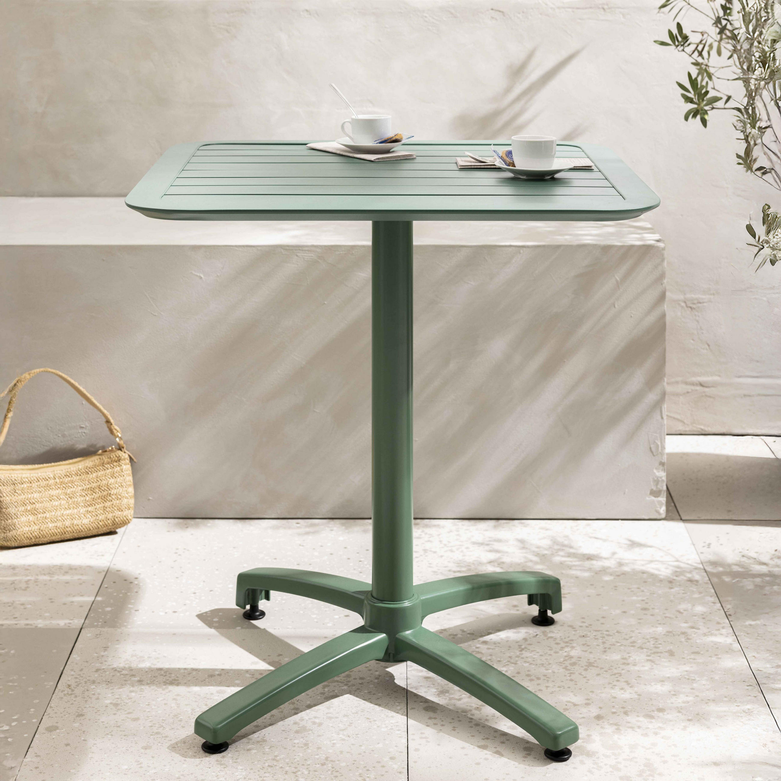 TERRASSENTISCH 70 X 70 cm, Dunkelgrünen - Grün, Metall (60/60/72cm) - Oviala