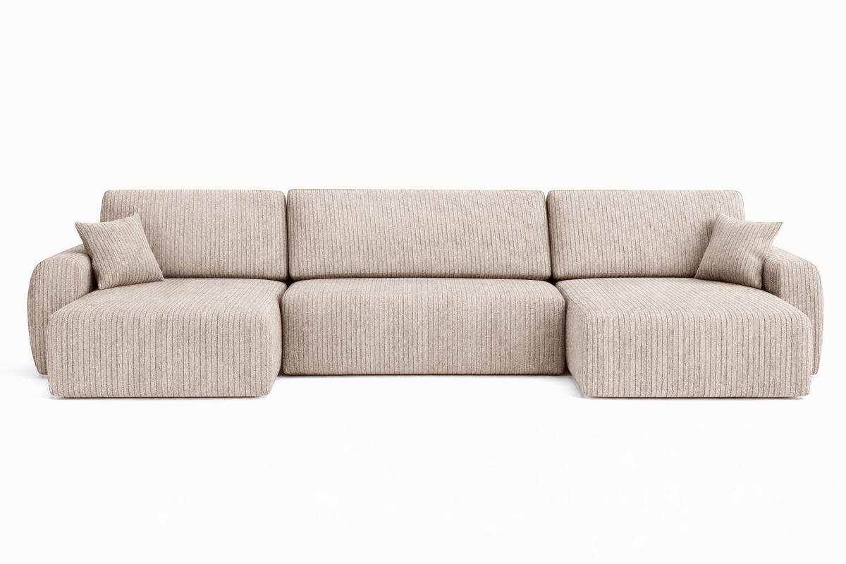 ECKSOFA Mit Schlaffunktion Und Bettkasten U-Form Ariel U, Cordstoff Poso, Dunkelbeige - Beige, Holz (342/142cm) - Kaiser Möbel