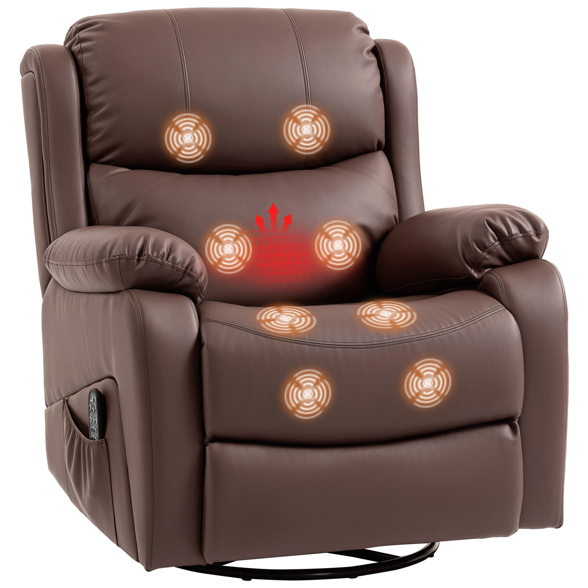 MASSAGESESSEL,8 Massagepunkte Heizung Fußstütze,braun - Braun, Leder (85/100/97cm) - Vallsero