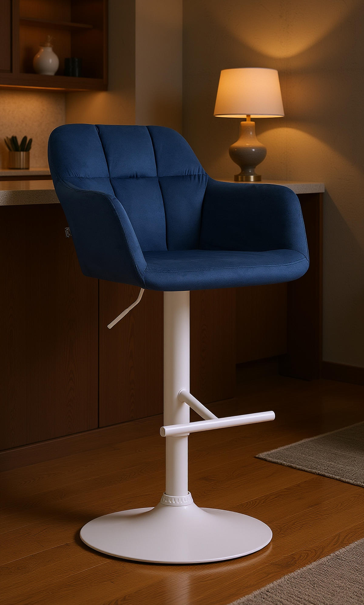 BARHOCKER Nardo Samt weiß blau - Blau/Weiß, Textil/Metall (57/118/59cm) - TPFLiving