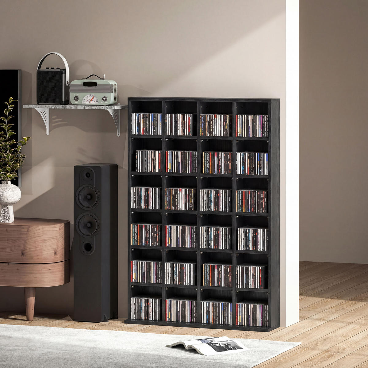 CD-REGAL DE-14442 für 456 CDs/336 DVDs, verstellbare Böden Schwarz - Schwarz, Holzwerkstoff (20/130.5/89cm) - ComfortXL