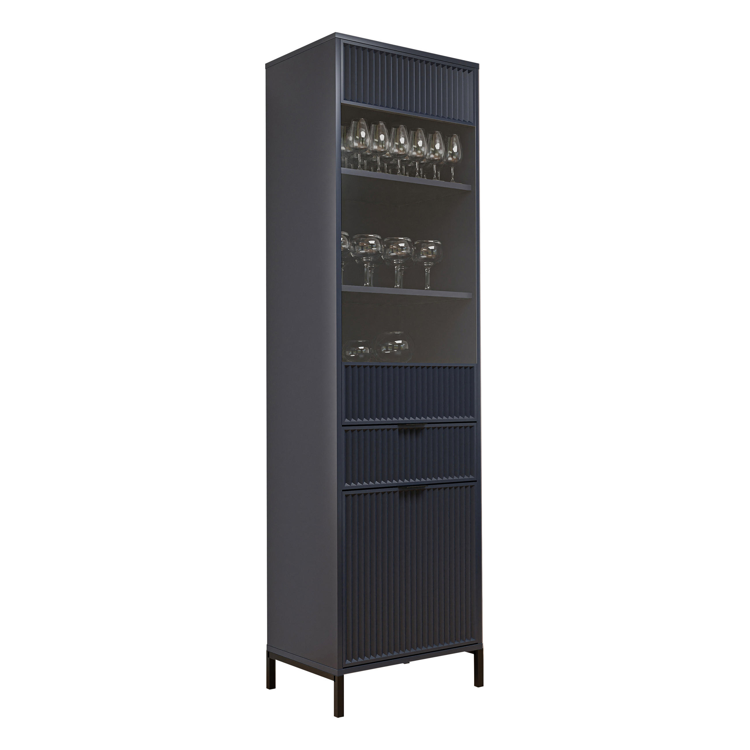 GLASVITRINE klein mit 1 Schublade und 2 Türen, Blau - Blau, Holzwerkstoff (196/55/41cm) - Idohome