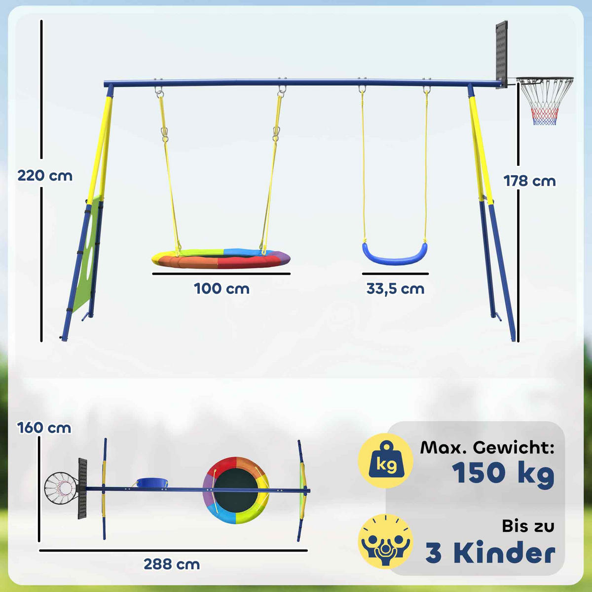 SCHAUKELGESTELL Stahl Oxford-Stoff Mehrfarbig - Multicolor, Metall (160/288cm) - AIYAPLAY