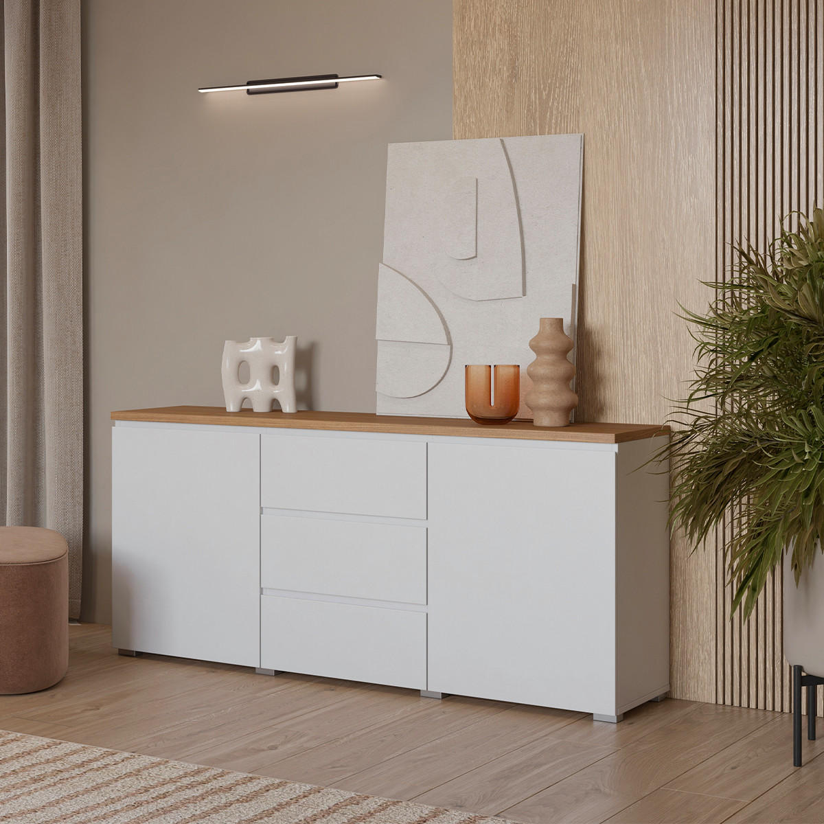 SIDEBOARD Liko Weiß und Holz - Weiß, Holzwerkstoff (150/67.9/34.5cm) - Petits-meubles