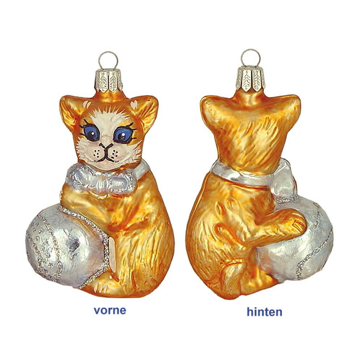 CHRISTBAUMSCHMUCK Kätzchen mit Ball kupfer matt 10 cm - Multicolor, Metall (0.1/10/0.1cm)