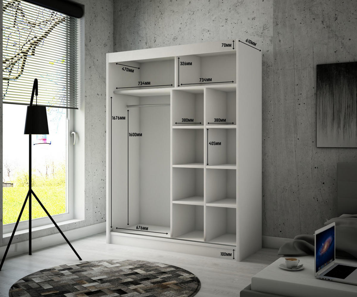KLEIDERSCHRANK SOLTI mit LED - 150 cm - Schwarz - Schwarz, Holzwerkstoff (150/215/61cm) - ALTDECOR
