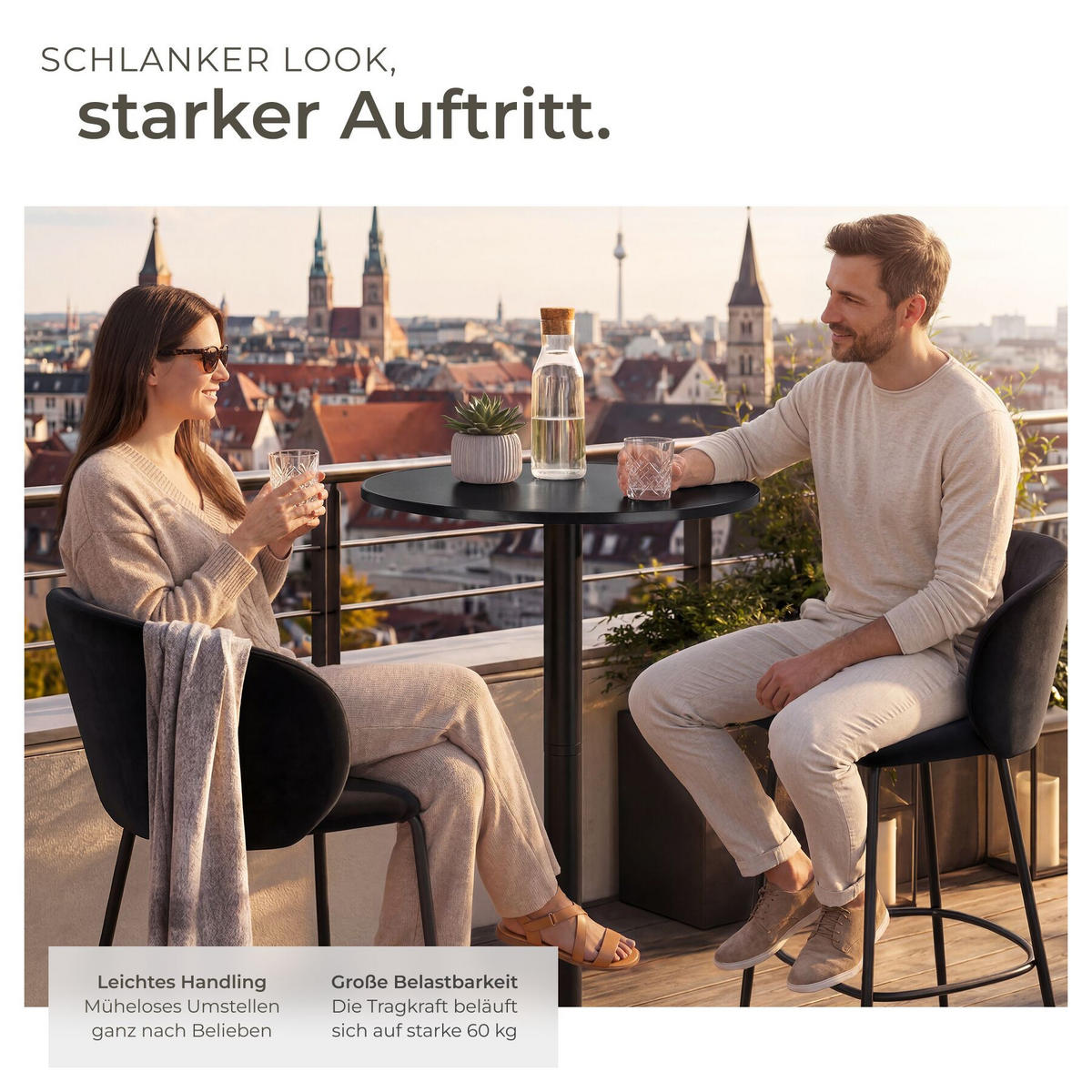 BISTROTISCH aus Aluminium Viktor, höhenverstellbare Kunststofffüße, schwarz - Schwarz, Holz (67/67/115cm) - tectake