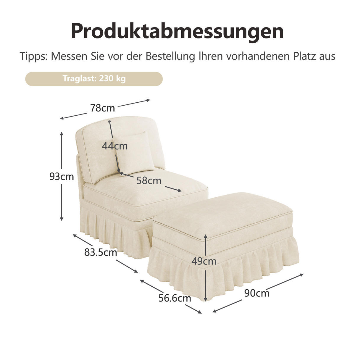 SESSEL DE-34420 mit Hocker Weiß - Weiß, Holzwerkstoff (83.5/93/78cm) - ComfortXL