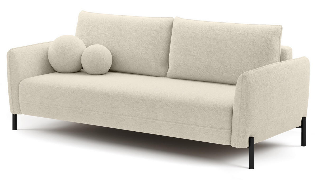 SOFA Veruco Cremeweiß mit Schlaffunktion - Creme/Schwarz, Textil/Metall (234/90/100cm) - Selsey