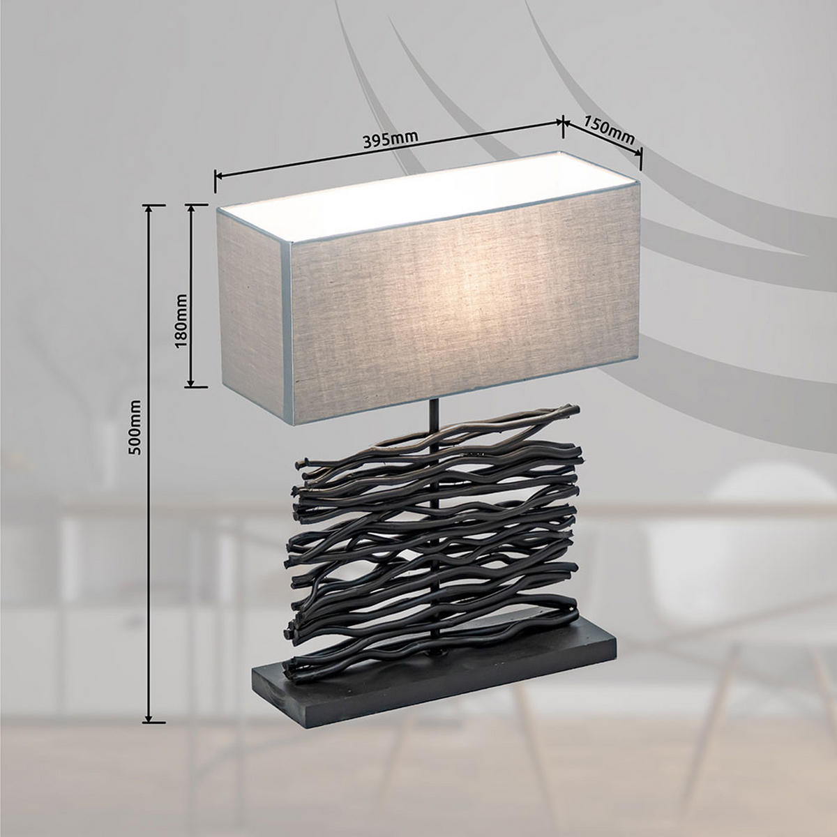 TISCHLEUCHTE Holz Grau Stoffschirm Schwarz - Grau, Textil (40/15/50cm) - Globo Lighting