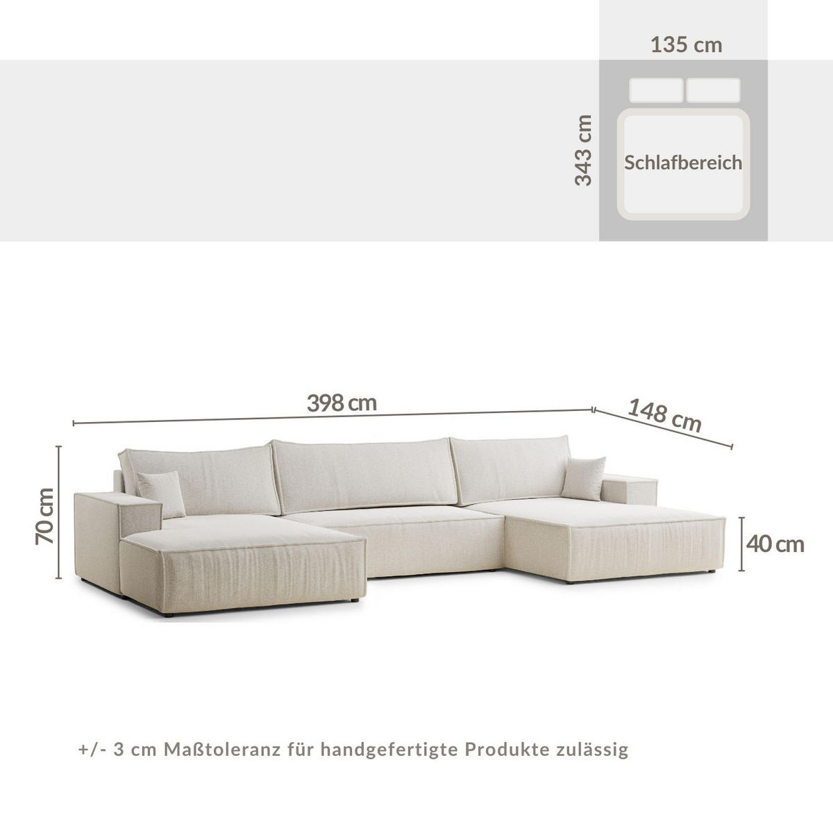 WOHNLANDSCHAFT Kyoto Beige grau Webstoff - Greige/Schwarz, Holz/Holzwerkstoff (398/70/148cm) - Maison de Reve