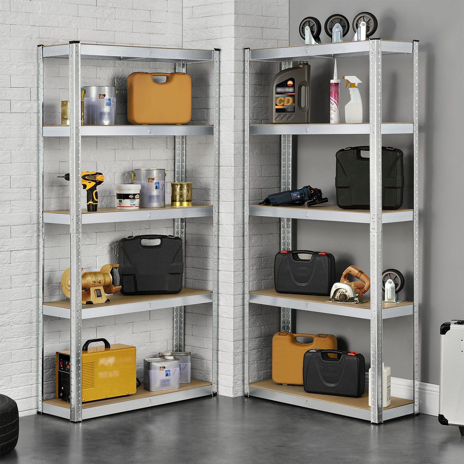 LAGERREGAL Basic verzinkt 180x90x40 cm (2er-Set) - Silberfarben, Metall (90/180/40cm) - Juskys