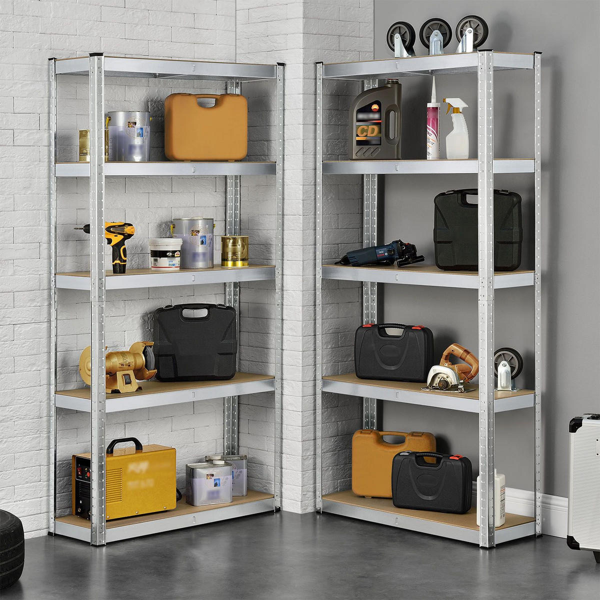 LAGERREGAL Basic verzinkt 180x90x40 cm (2er-Set) - Silberfarben, Metall (90/180/40cm) - Juskys