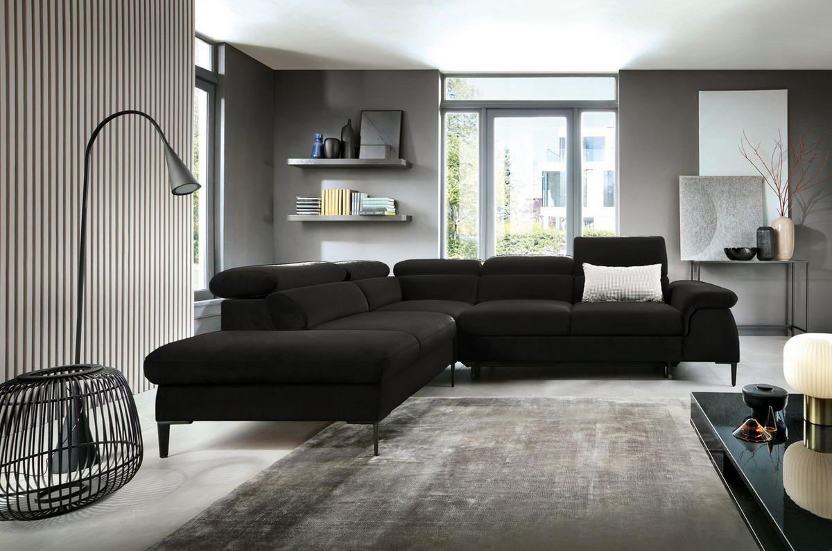 SCHLAFSOFA 280 cm Amaro L mit verstellbaren Kopfstützen, Links, Schwarz - Schwarz, Holz (280/214cm) - Emporius