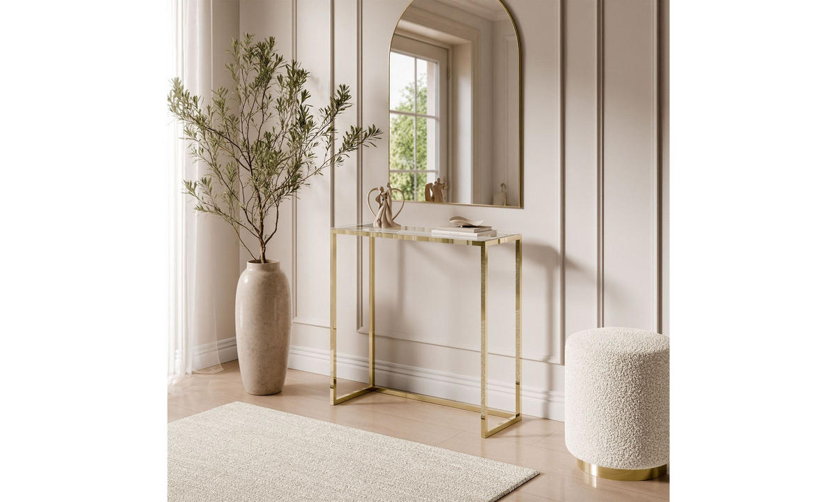 KONSOLE MODERN II GLASS 80/30/79 cm Goldchrom/Transparent - Transparent/Goldfarben, Glas/Metall (80/79/30cm) - Lookway