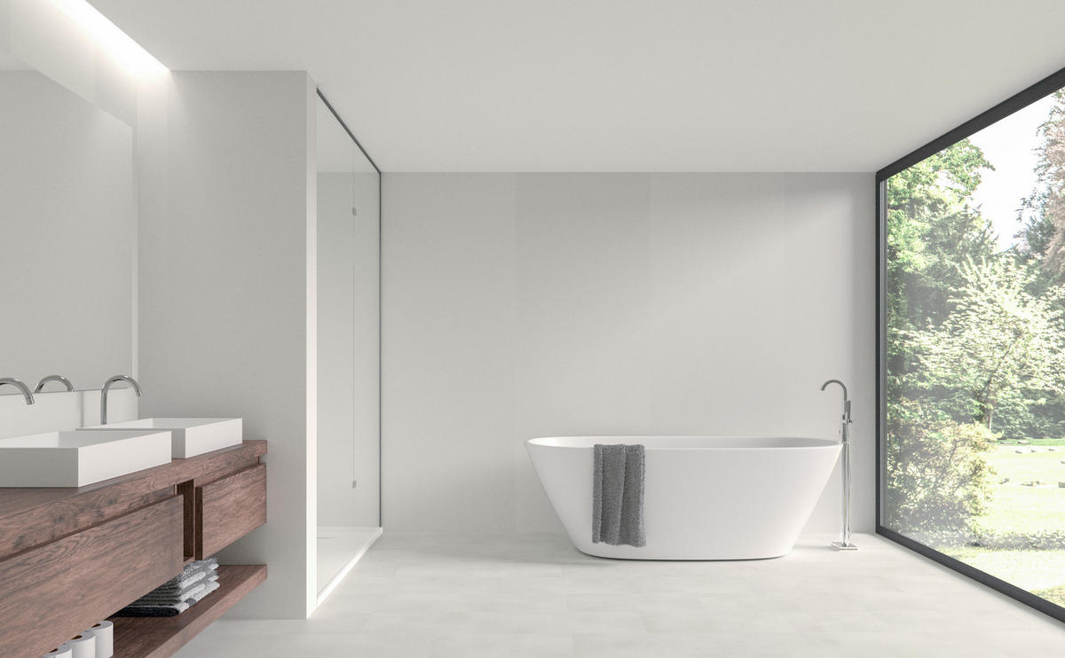AQUA-STEP- ALL IN ONE - Wasserdichte Wandpaneele und Bodenpaneele für Badezimmer - Weiß - 6 Paneele (2,34m²) - Weiß, Kunststoff (122/32/0.45cm) - Aqua-Step® 