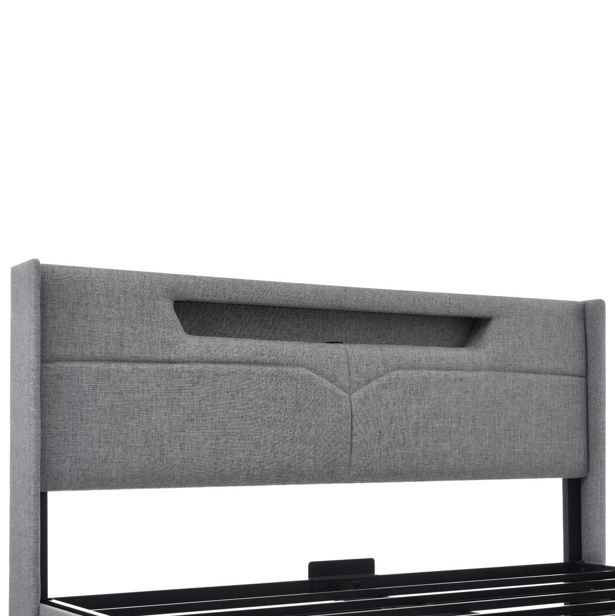 POLSTERBETT aus Leinenmaterial 140x200 cm Grau mit Bettkasten, LED-Beleuchtung und USB-C-Anschluss - Grau, Textil (140/200cm) - IVMEU