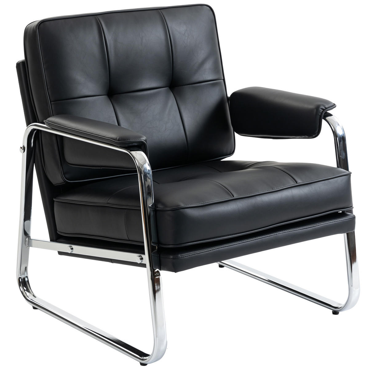 SESSEL LOUNGESESSEL DE-06615 breiter Sitz, Armlehnen, Stahlbeine, Kunstleder Schwarz - Schwarz, Leder/Metall (79/84/80cm) - ComfortXL