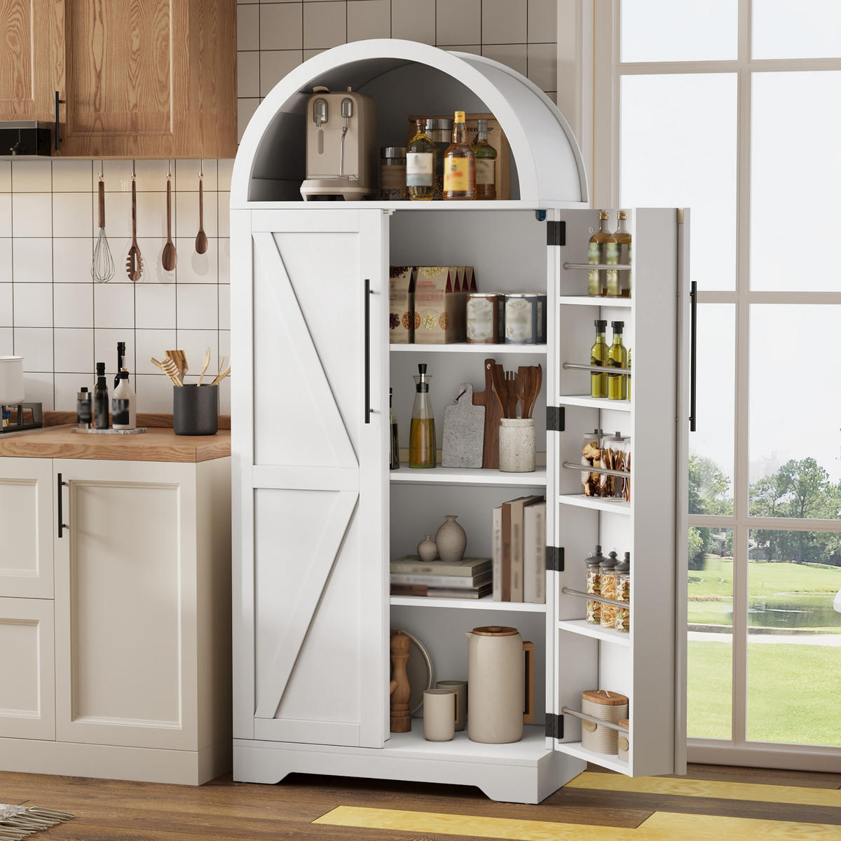 MEHRZWECKSCHRANK in Weiß mit Ablage und offenem Oberteil für Küche und Wohnzimmer, B70/T40/H165 cm - Weiß, Holzwerkstoff (70/165/40cm) - STILVORA