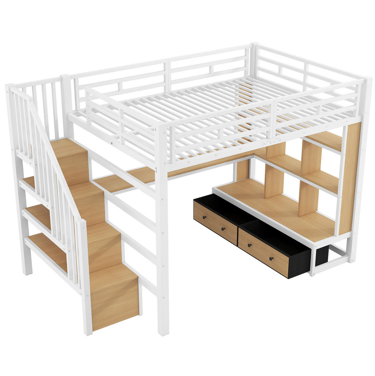 HOCHBETT 140/200 cm Weiß mit Schreibtisch, Regalen und LED - Weiß, Metall (140/200cm) - MIVRAY