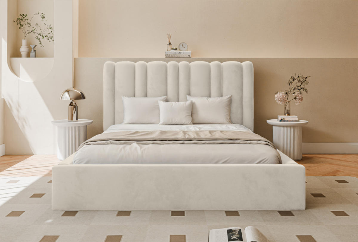 POLSTERBETT Vibo 200x200 cm, Creme - Creme, Textil (200/200cm) - Fedve