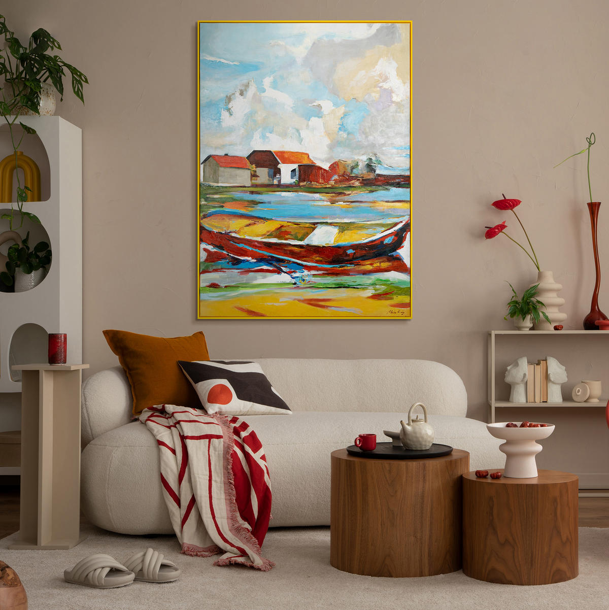 GEMÄLDE Gezeiten der Inspiration Schattenfugenrahmen Gelb 140x100 cm - Gelb, Holz (140/100cm) - YS-art gallery
