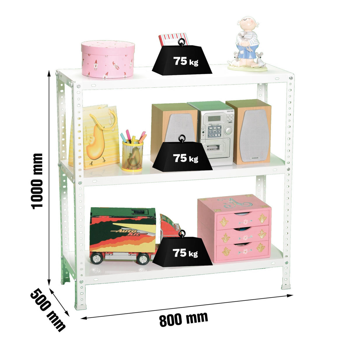 SCHRAUBREGAL PANDA SMALL | HxBxT 100x80x50cm | 3 Fachböden | Fachlast 75kg | Weiß - Weiß, Metall (80/100/50cm) - PROREGAL