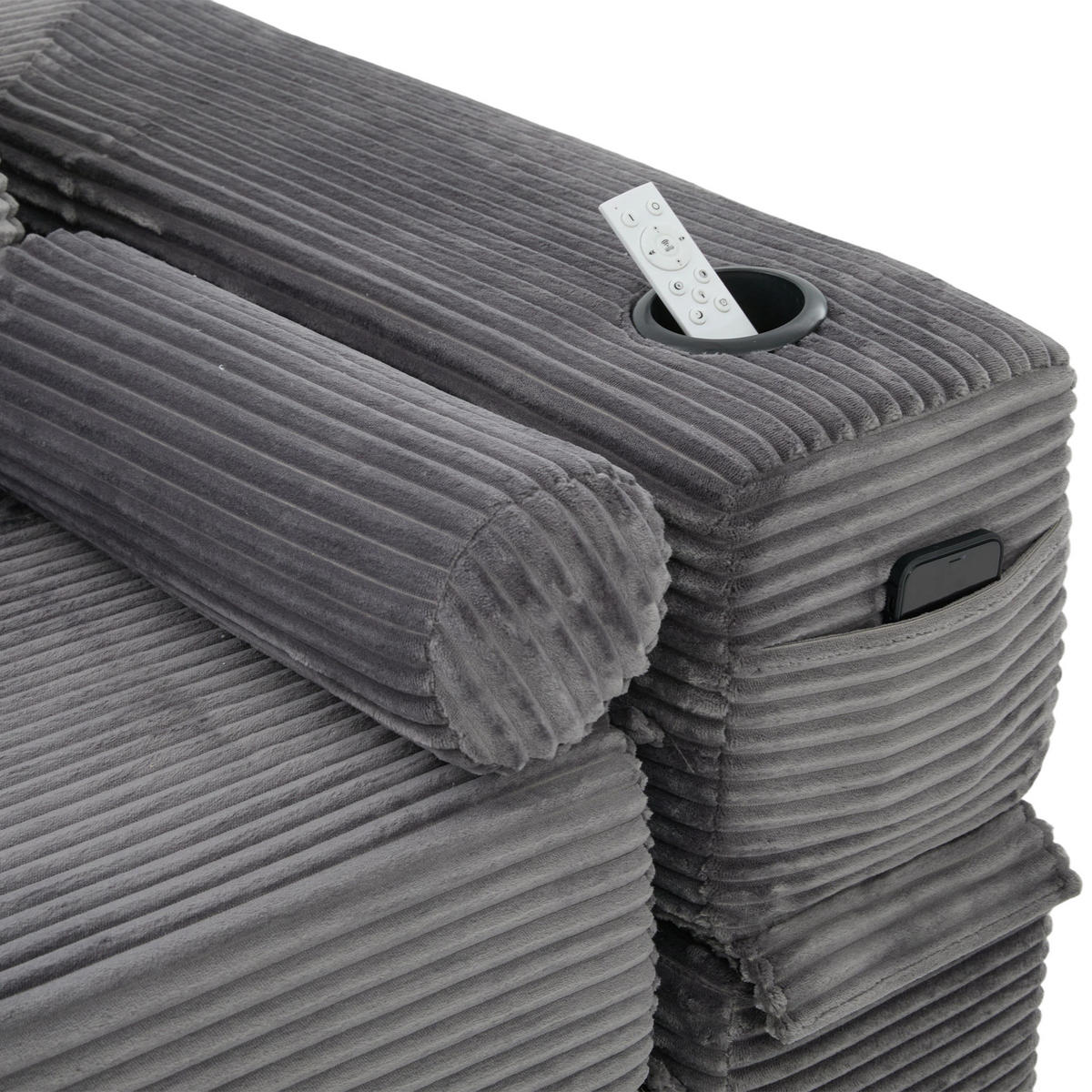 SCHLAFSOFA DE-33818 3-Sitzer mit Federkern Dunkelgrau - Dunkelgrau, Textil (232/80/98cm) - ComfortXL