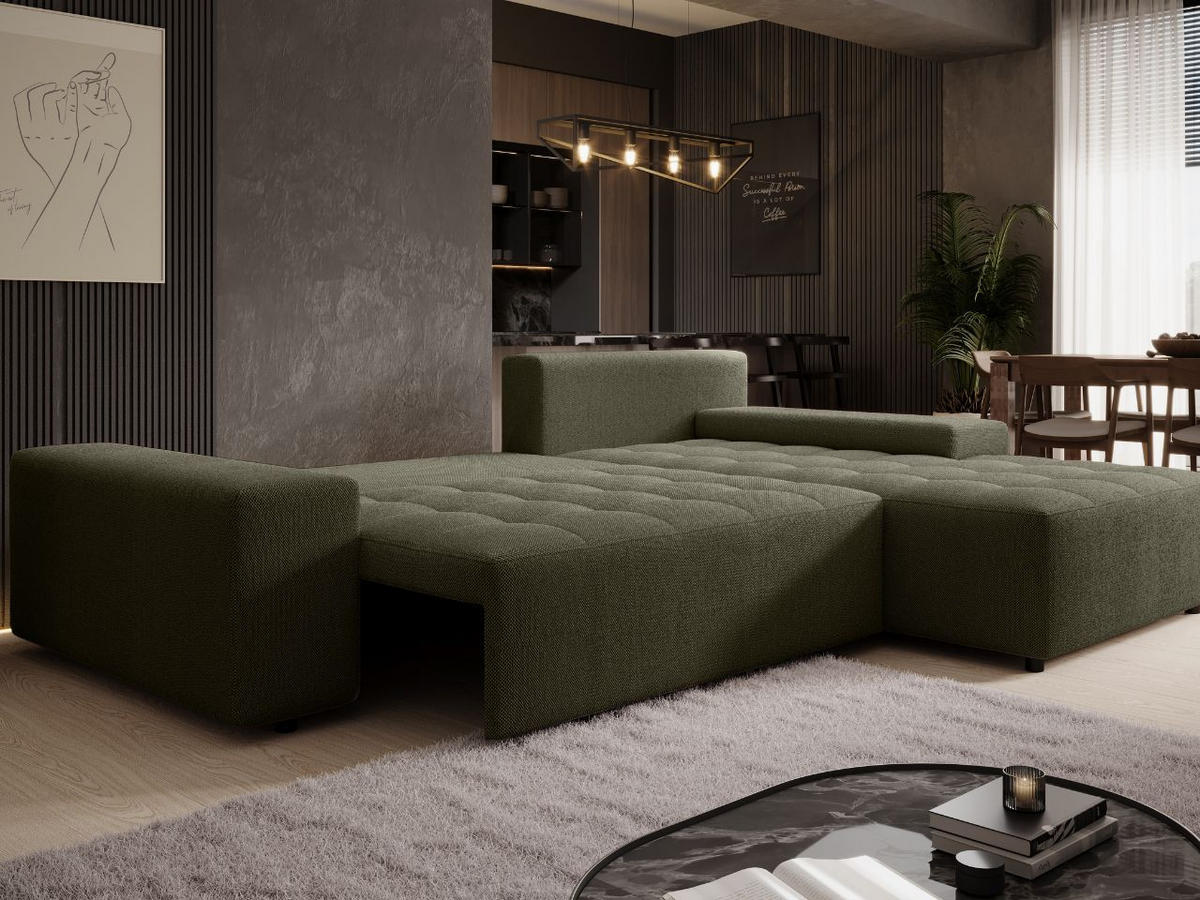 ECKSOFA Vento Dunkelgrün - Dunkelgrün/Schwarz, Holz/Kunststoff (280/184cm) - Graingold